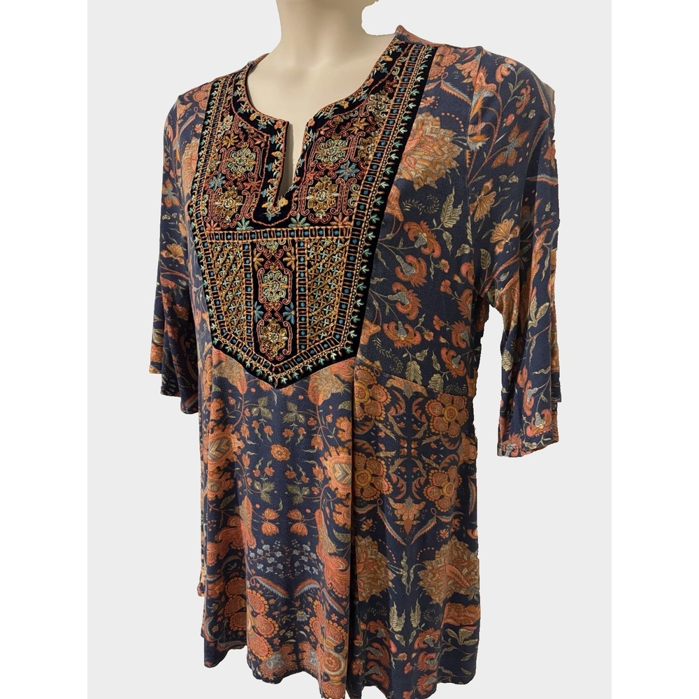 Soft Surroundings Floral Beaded Embroidered Knit Tunic Top ~PXL~Boho Maximalist